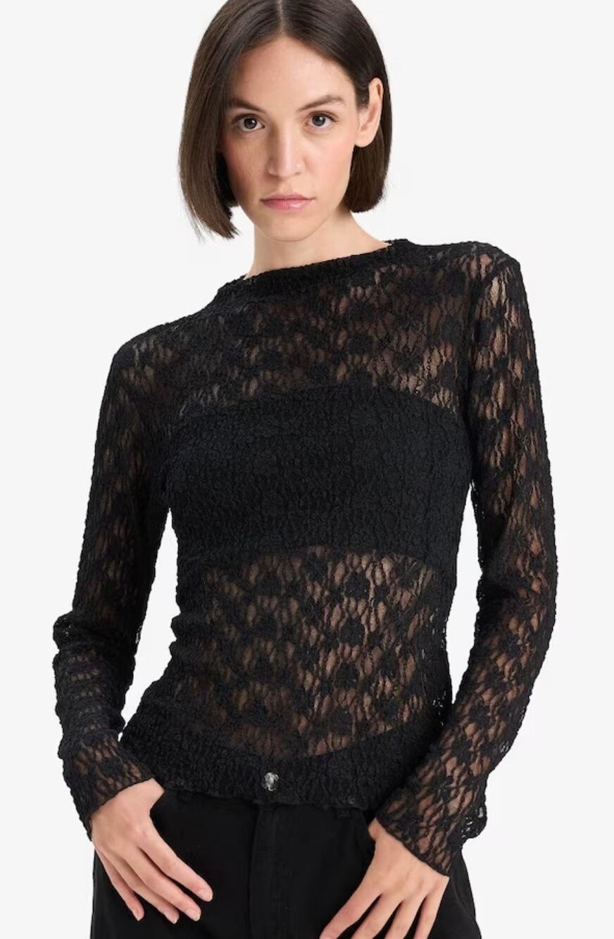 House of Harlow 1960 Black Mesh Sheer Lace Blouse Top L Whimsygoth Fairy Grunge